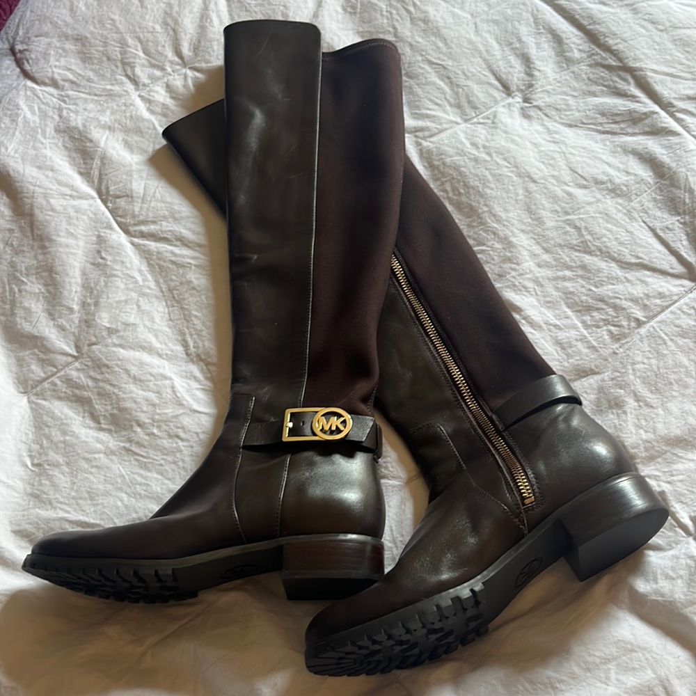 Michael Kors Women’s Leather & Stretch Tall Brown Boots (Size 5.5)